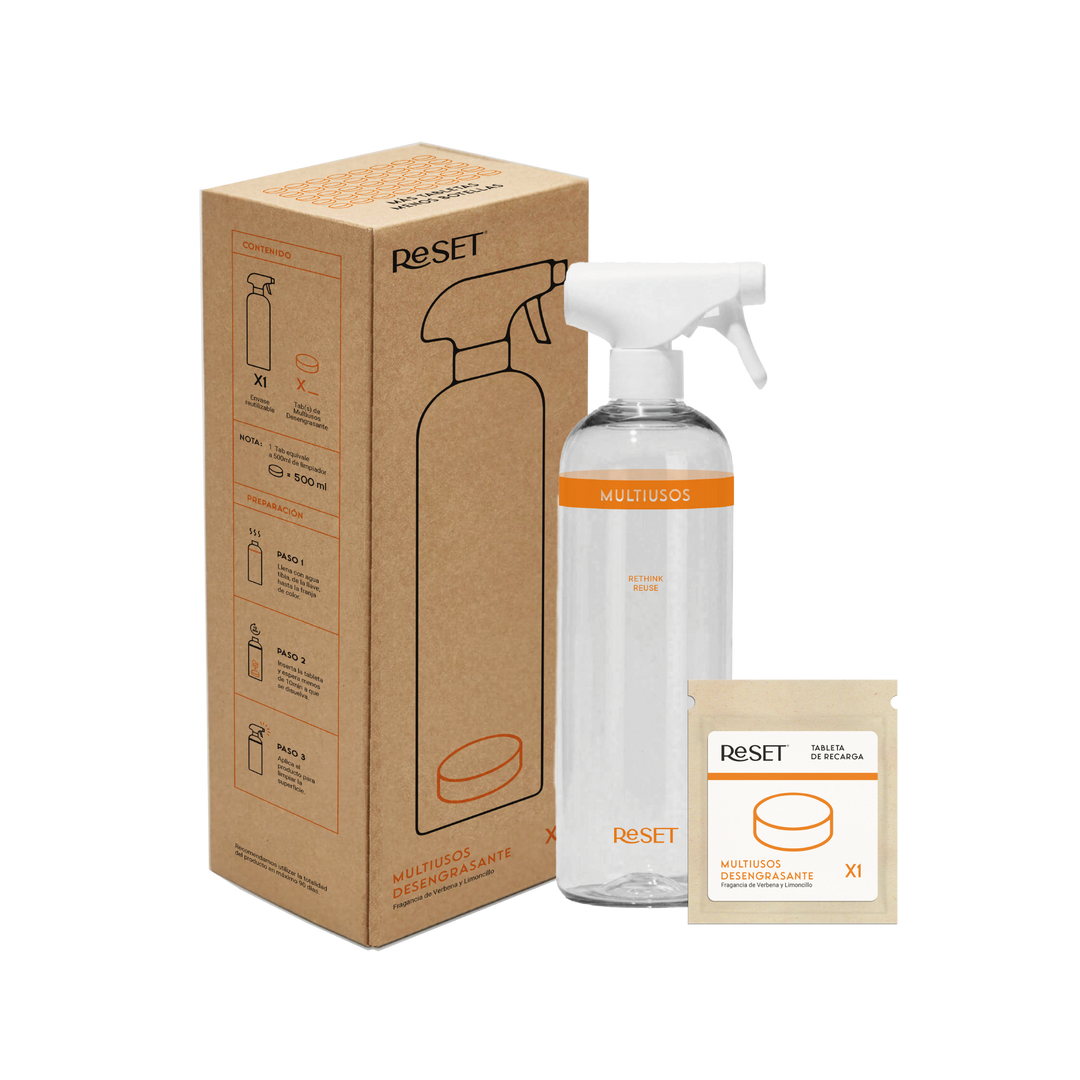 Set Multiusos Desengrasante Reset (botella + 3 tabs)