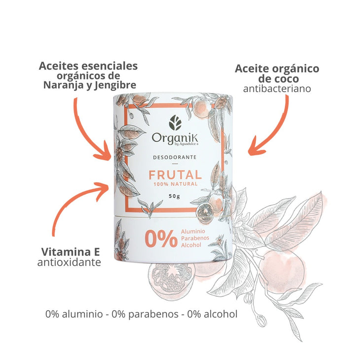 Desodorante natural en barra Frutal Organik by Agua Dulce