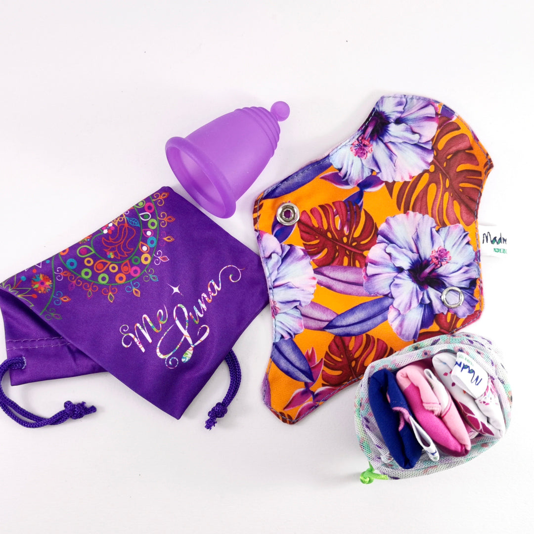 Kit Pluma Luna (copa menstrual Meluna + 4 protectores en Tela)