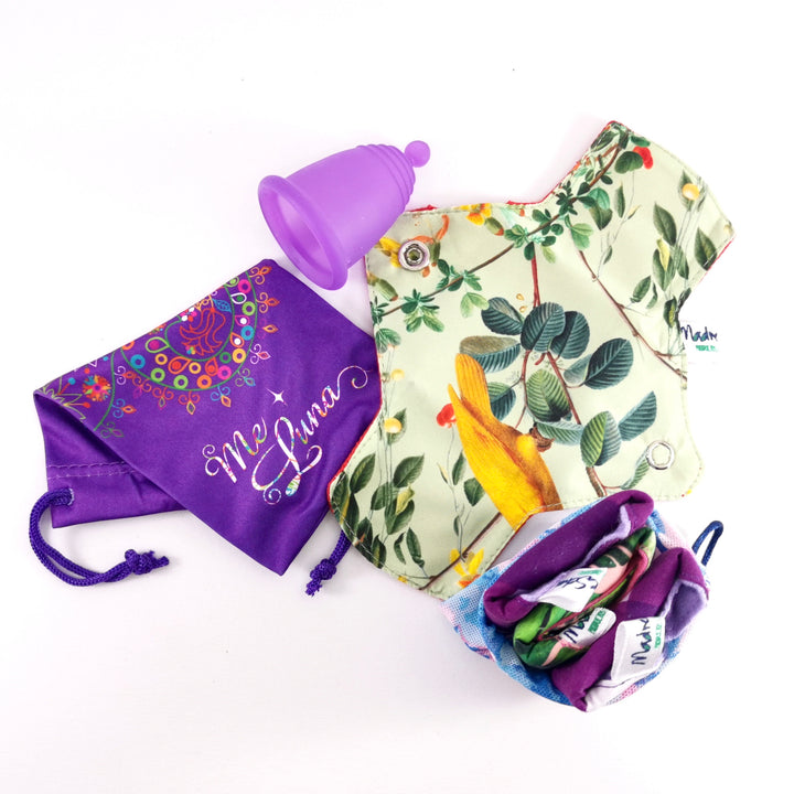 Kit Pluma Luna (copa menstrual Meluna + 4 protectores en Tela)
