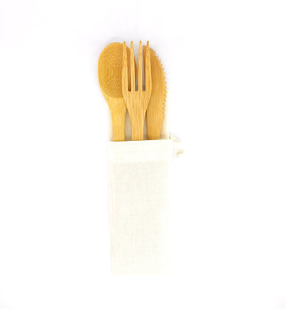 Set de cubiertos en bambú (cuchara + cuchillo + tenedor)